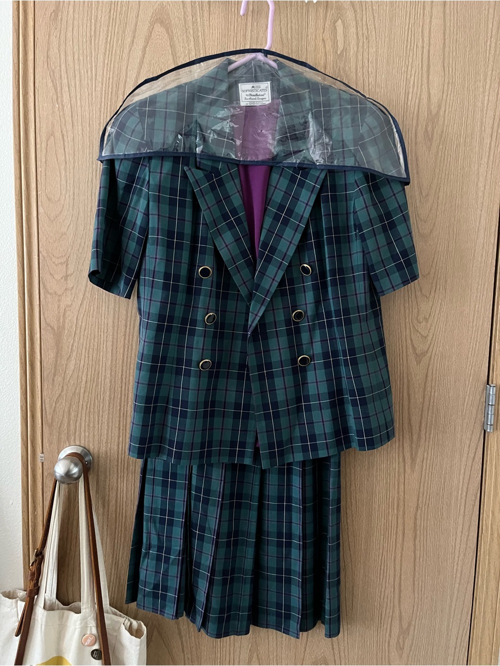 Vintage Miss Sophisticates by Pendleton Green Tartan Suit Jacket Skirt Blouse